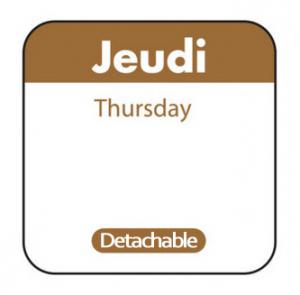 ETIQUETTES JOURNALIERES AMOVIBLES CARREES 25x25 HACCP JEUDI