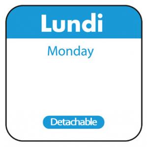 ETIQUETTES JOURNALIERES AMOVIBLES CARREES 25x25 HACCP LUNDI