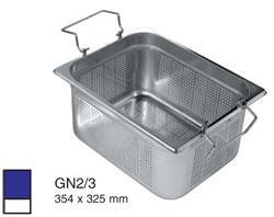 BAC GASTRO INOX GN2/3 PERFORE+ANSES PLIANTES H = 65MM