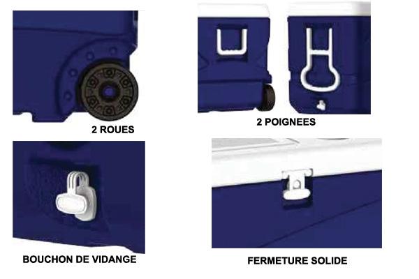 GLACIERE ISOTHERME - 65 L AVEC 2 ROUES ICE BOX PRO - 750 X 470 X 470 MM