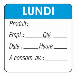 ETIQUETTES JOURNALIERES AMOVIBLES CARREES 50x50 HACCP LUNDI