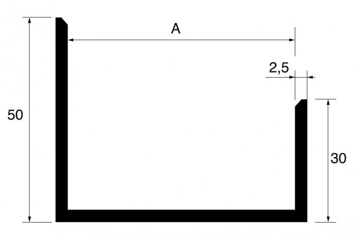 Profil U-2.0 mm droit symétrique PVC blanc Profil U-2.0 mm droit sy