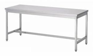 TABLE CENTRALE INOX 304 BORDS DROITS, PIEDS CAR. 700X600